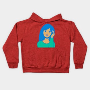 Blue haired girl Kids Hoodie